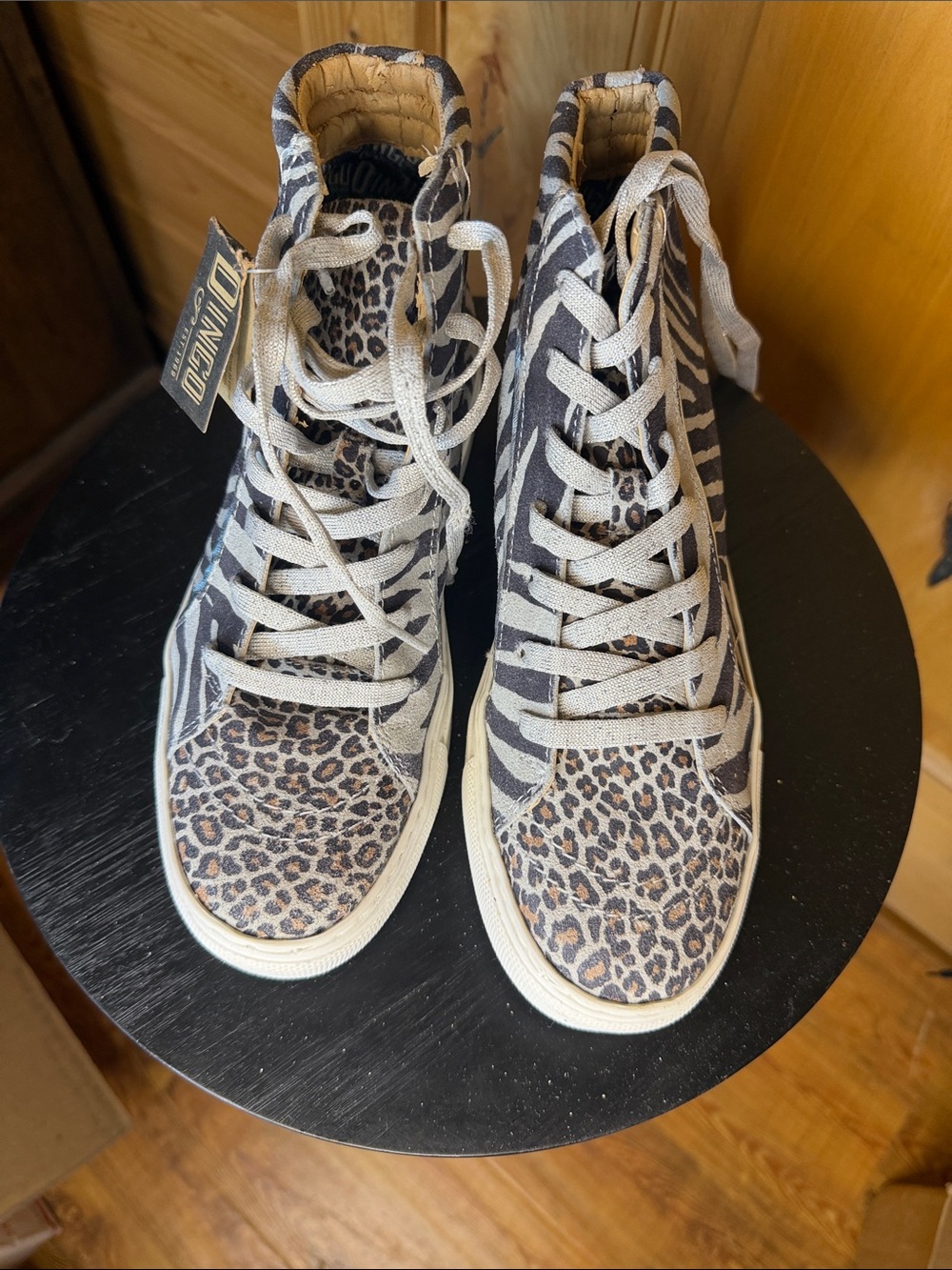Dingo Women Black & White Zebra-Print High-Top Sneakers with Leopard Toe Accent - Picture 3 of 6